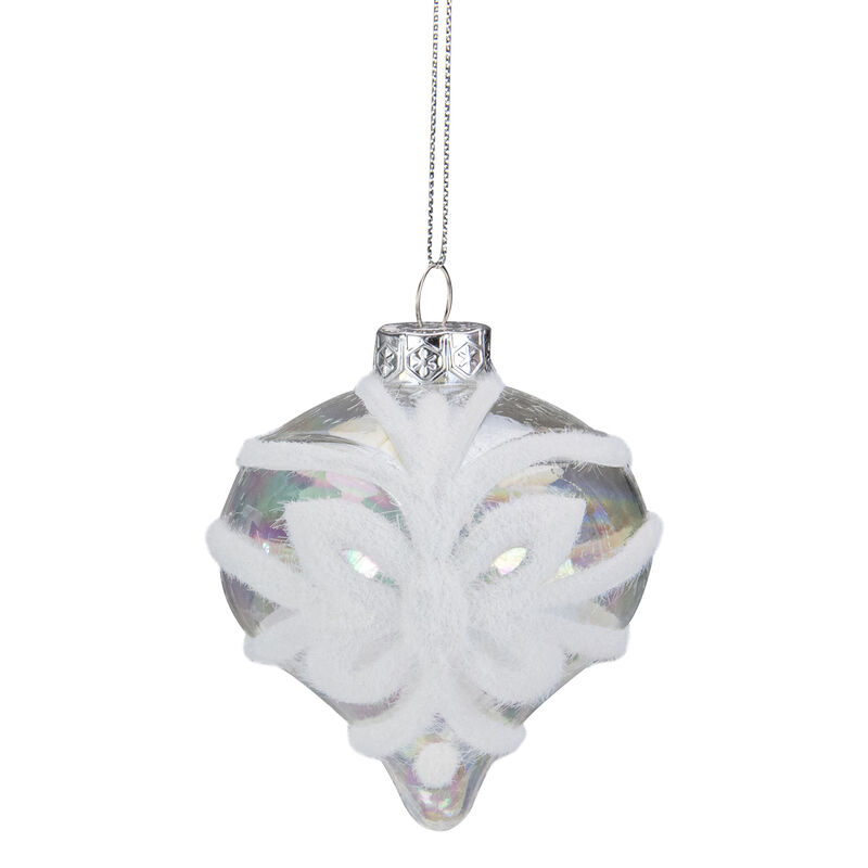 3.25" Clear Iridescent with White Frost Glass Onion Christmas Ornament