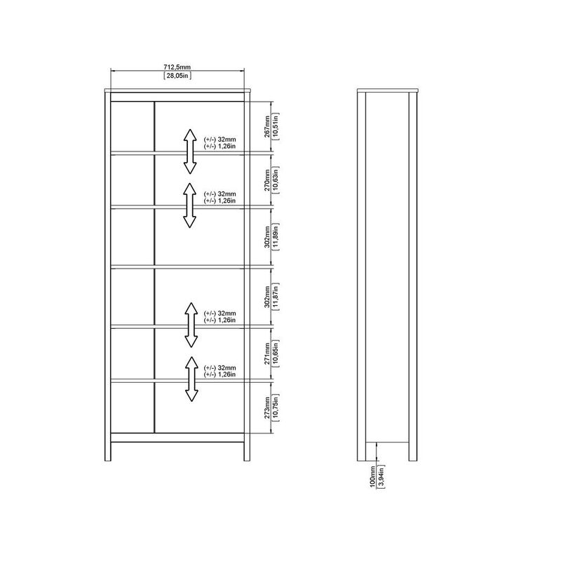 Tvilum Madrid Adjustable 6 Shelf Bookcase, Open Storage Home Office Bookshelf, White