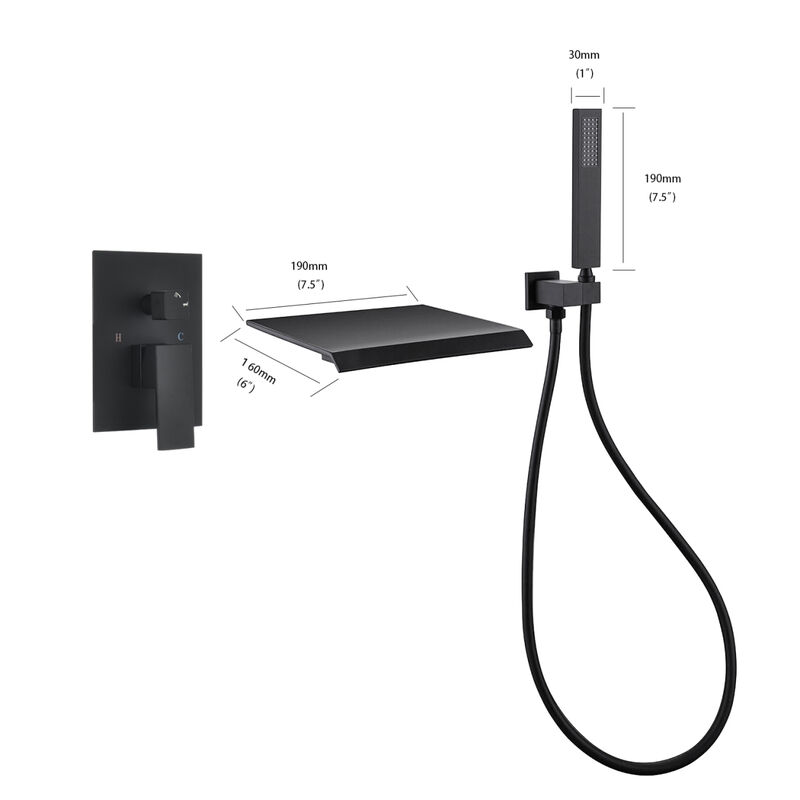Waterfall Wall Mounted Tub Filler With Handheld Shower