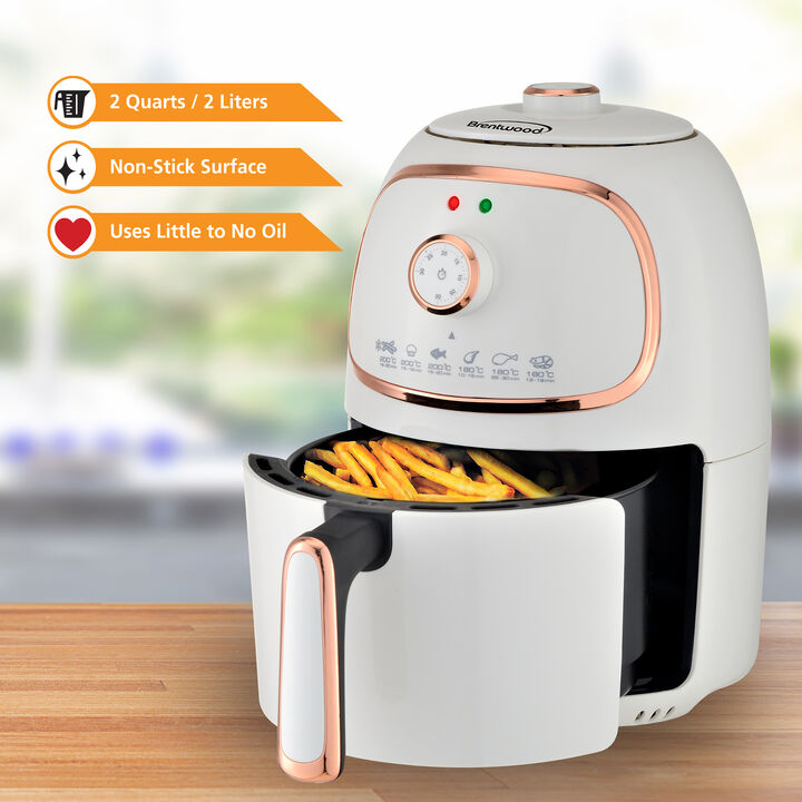 Brentwood 2 Quart Small Electric Air Fryer with Timer and Temp Control- White