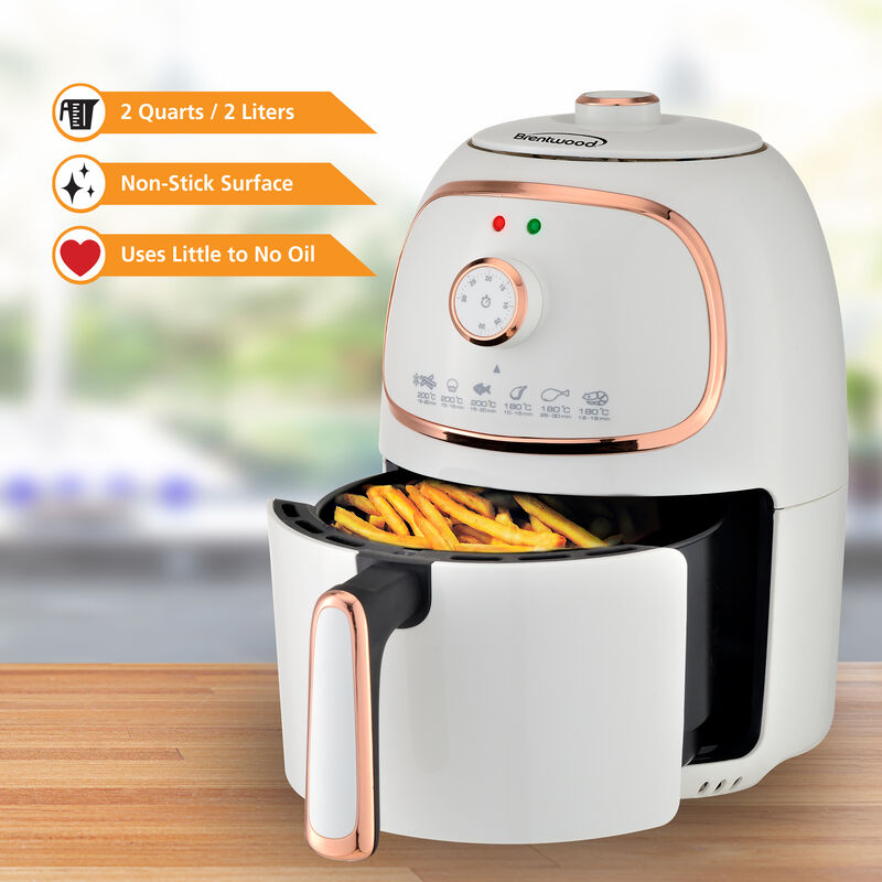 Brentwood 2 Quart Small Electric Air Fryer with Timer and Temp Control- White