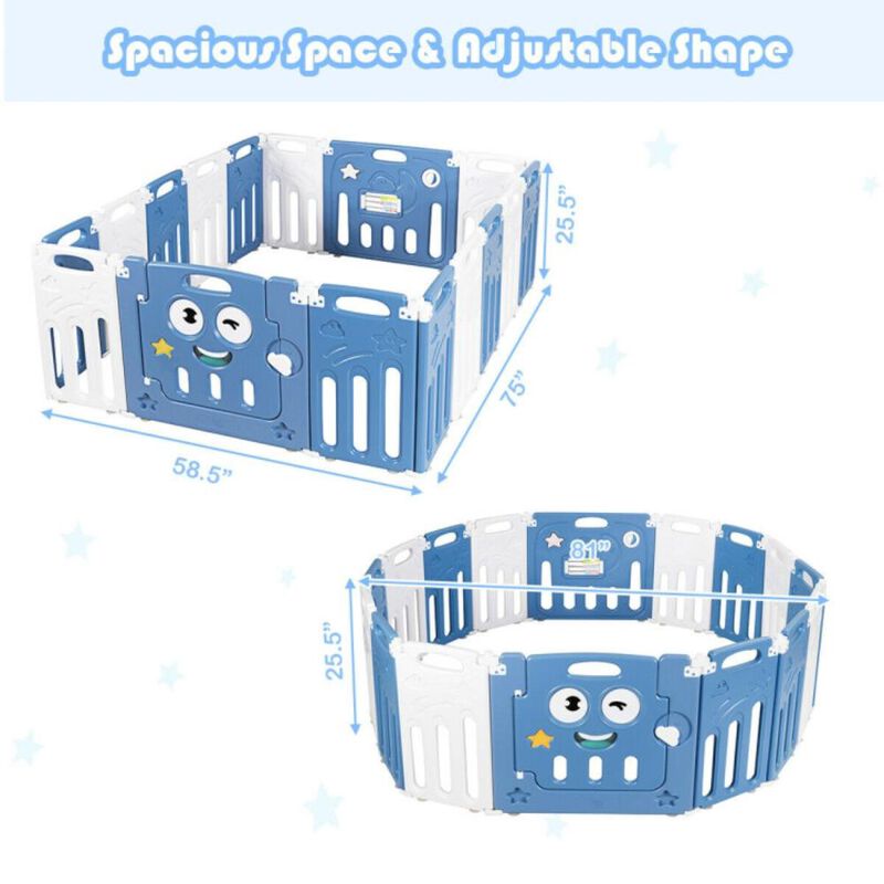 Hivvago 16-Panel Foldable Baby Playpen Kids Activity Centre-Blue