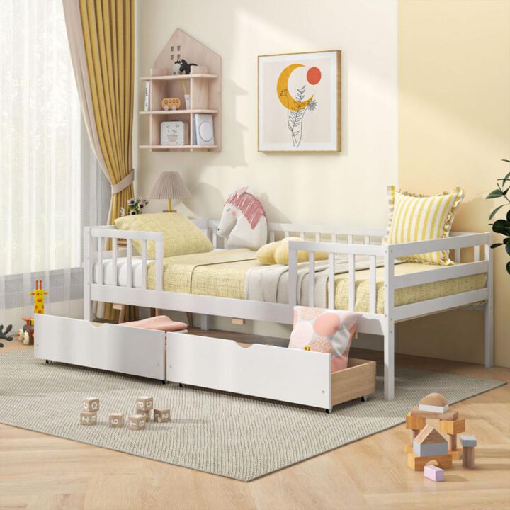 Hivvago Twin Daybed with Fence and 2 Drawers Kids Bed for Boys & Girls