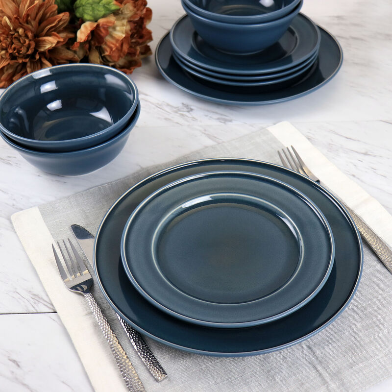 Martha Stewart 12 Piece Speckle Glaze Stoneware Dinnerware Set in Blue