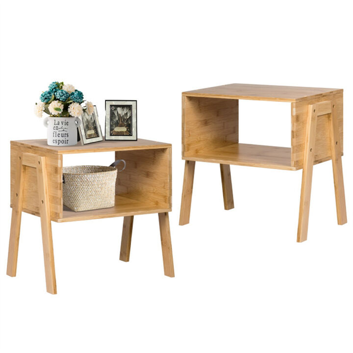 Set of 2 Rattan Wicker Nightstands, Side Table & Coffee Table for Home