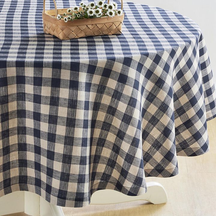 Solino Home 100% Pure Linen Round Tablecloth |Morgan Check