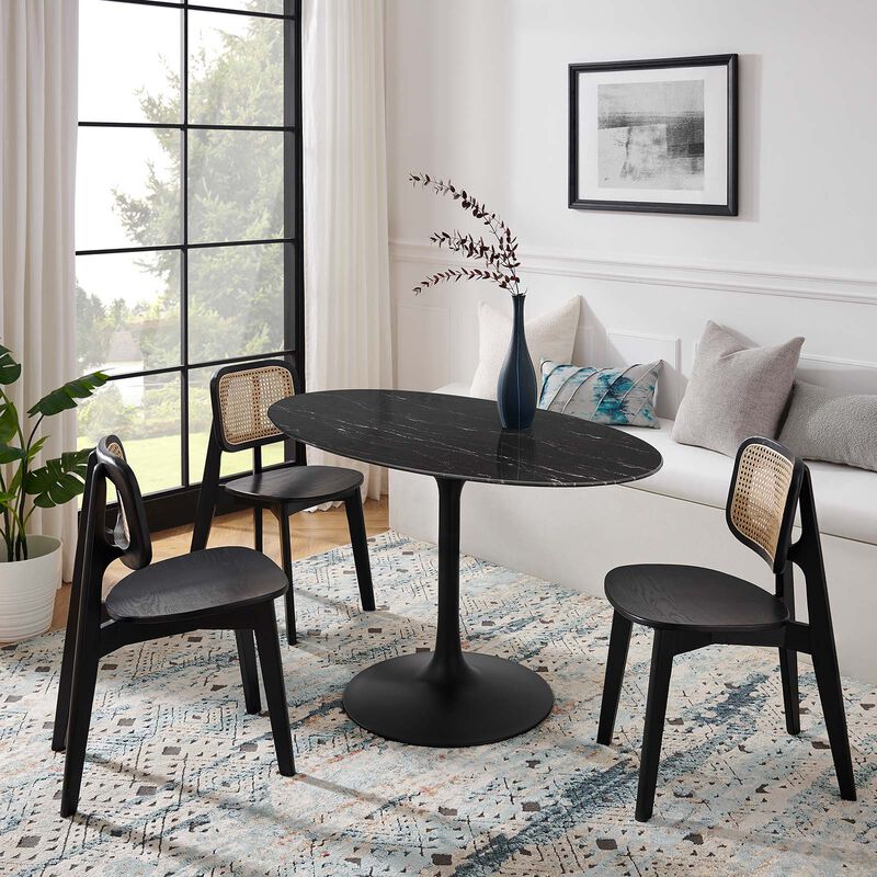 Modway - Lippa 54" Oval Artificial Marble Dining Table Black Black