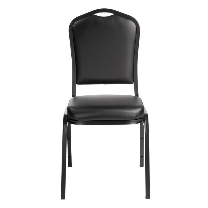 NPS® 9300 Series Deluxe Vinyl Upholstered Stack Chair, Midnight Blue Seat/Silvervein Frame
