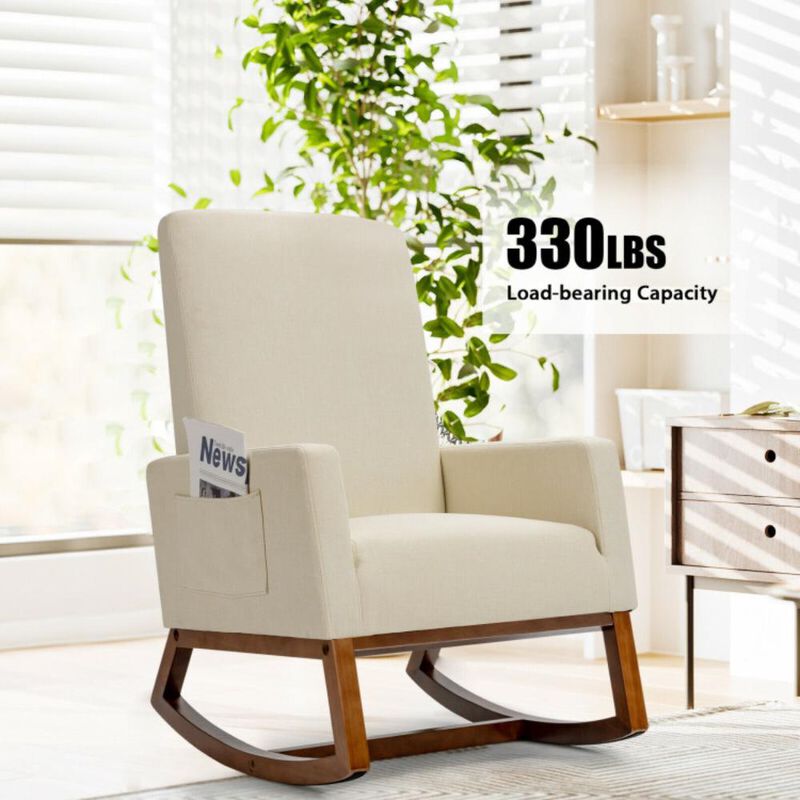 Hivvago Rocking High Back Upholstered Lounge Armchair with Side Pocket