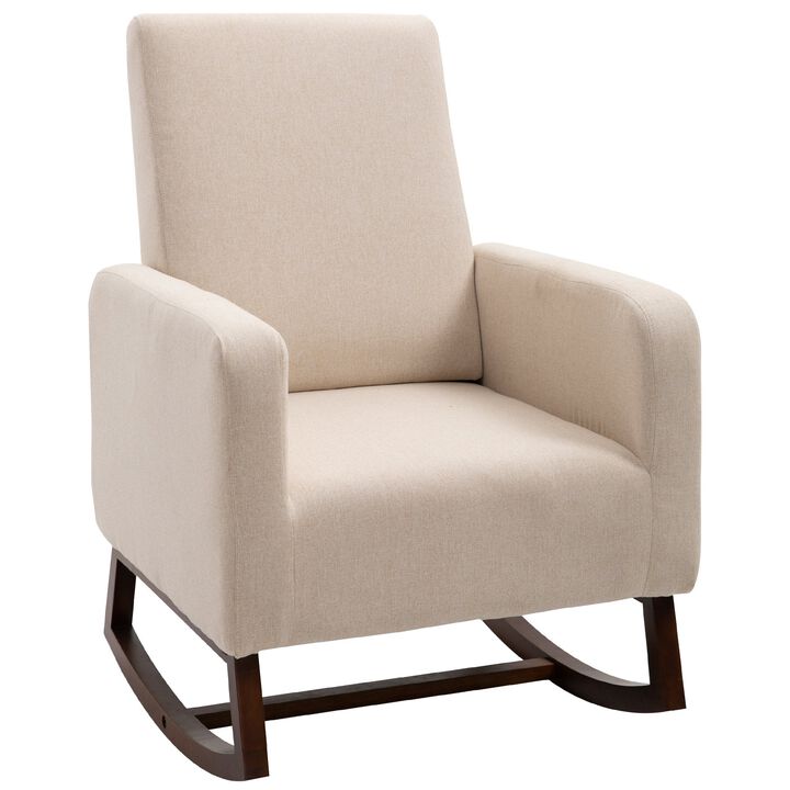 Cream White Relaxer: Rocking Accent Chair with Padded Linen Seat