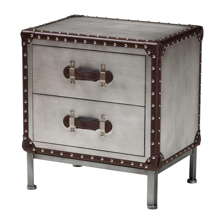 Baxton Studio Jacey Vintage Silver Metal 2 Drawer End Table