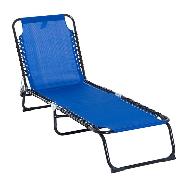 Dark Blue Adjustable Lounger: Foldable 4-Position Outdoor Chaise Bed