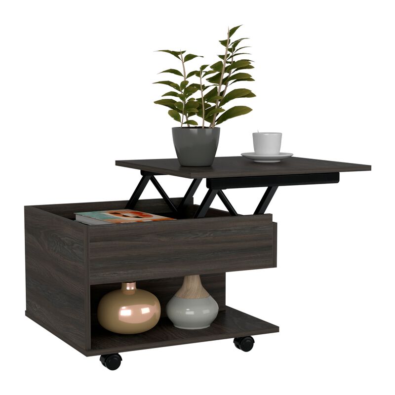 Luanda Lift Top Coffee Table, Casters, One Shelf -White