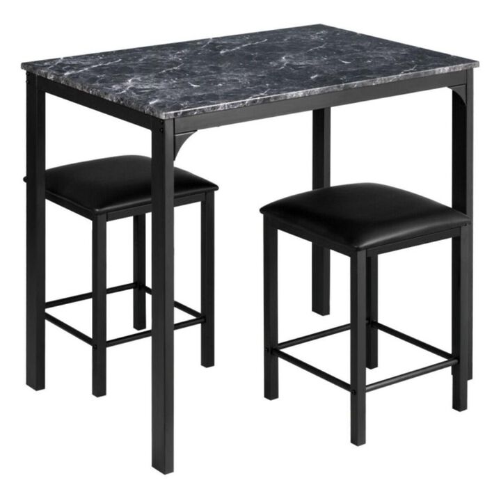 Hivvago 3 Pieces Dining Table Set with Faux Marble Tabletop and 2 Chairs Ideal for Small Space