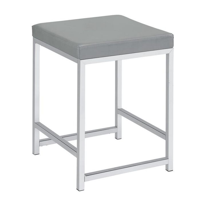 Vanity Stool with Leatherette Seat and Tubular Frame, Gray - Benzara