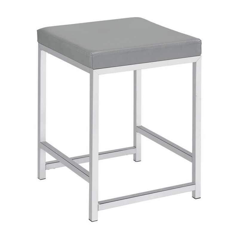 Vanity Stool with Leatherette Seat and Tubular Frame, Gray - Benzara