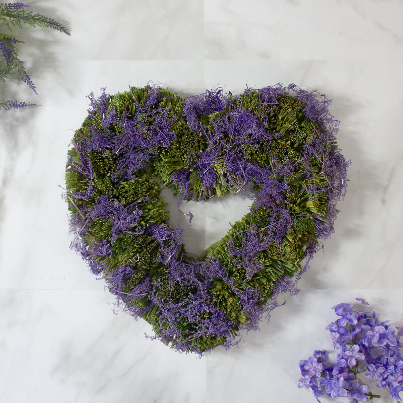 14.5" Purple Moss and Green Twig Valentine's Day Heart Wreath - Unlit