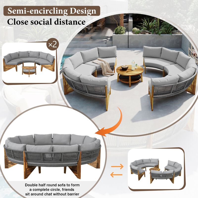 Mondawe Outdoor 6-Person Half-Moon Sectional Seating Group,Modular Outdoor Sofa For Patio & Garden