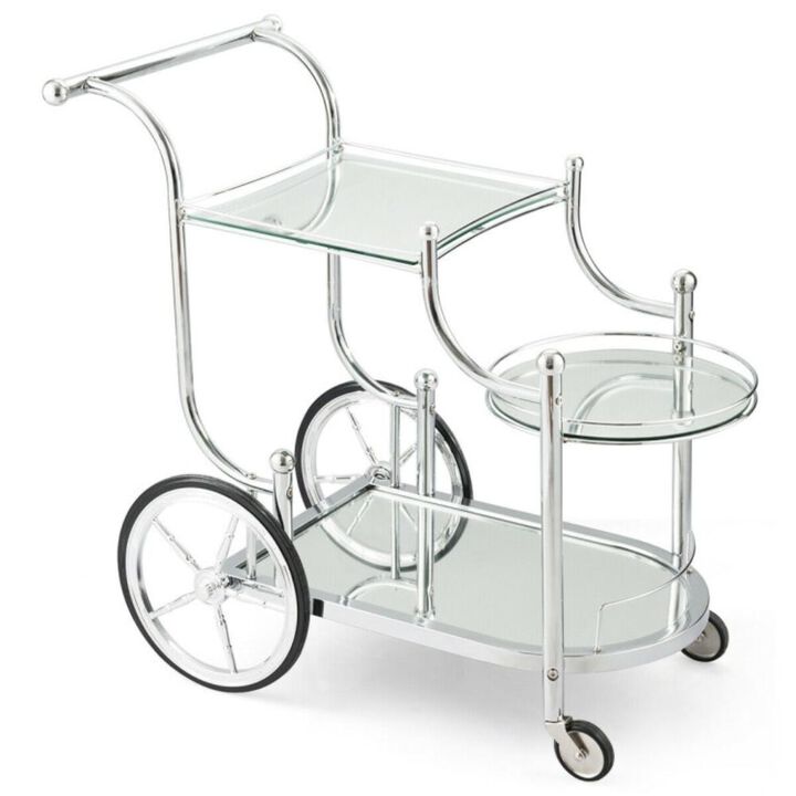 Hivvago Kitchen Rolling Bar Cart with Tempered Glass Suitable for Restaurant and Hotel