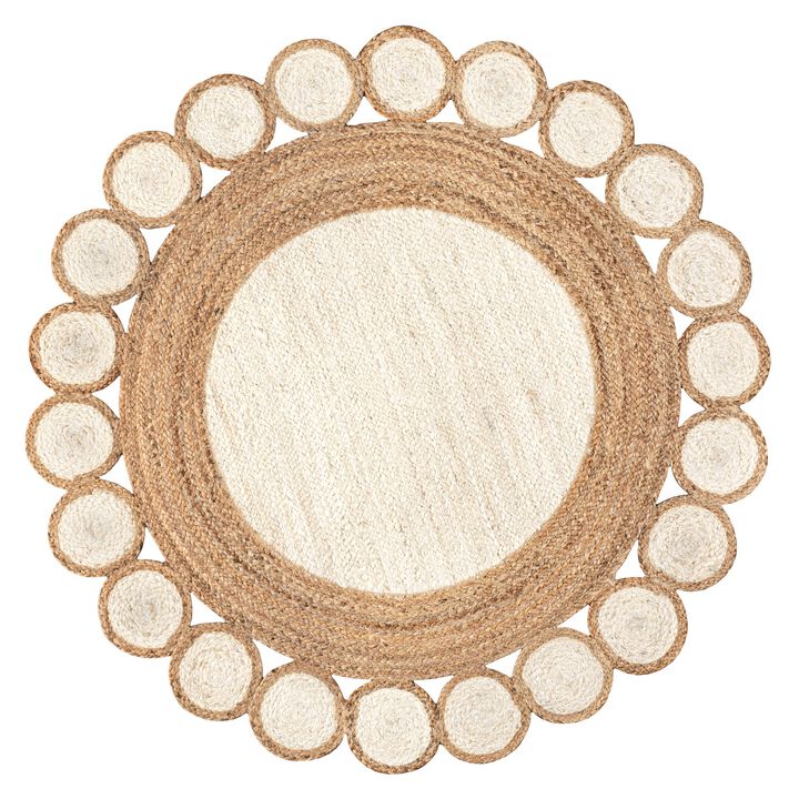 Skye Two-Tone Jute Circle Border Cream/Natural Round Area Rug