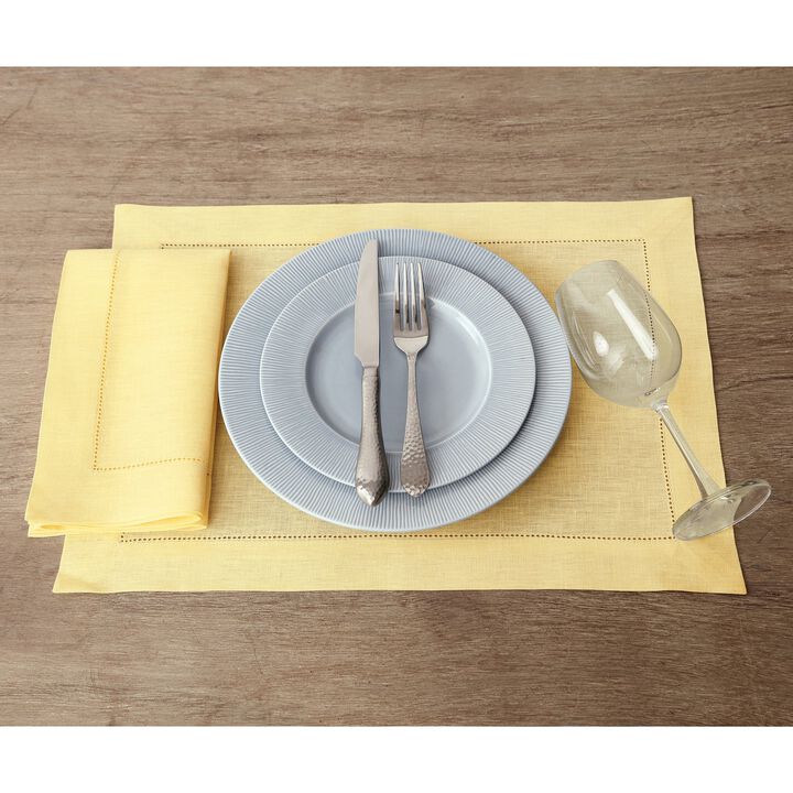Solino Home 100% Pure Linen Placemats Set of 4 - 14 x 19 Inch | Classic Hemstitch
