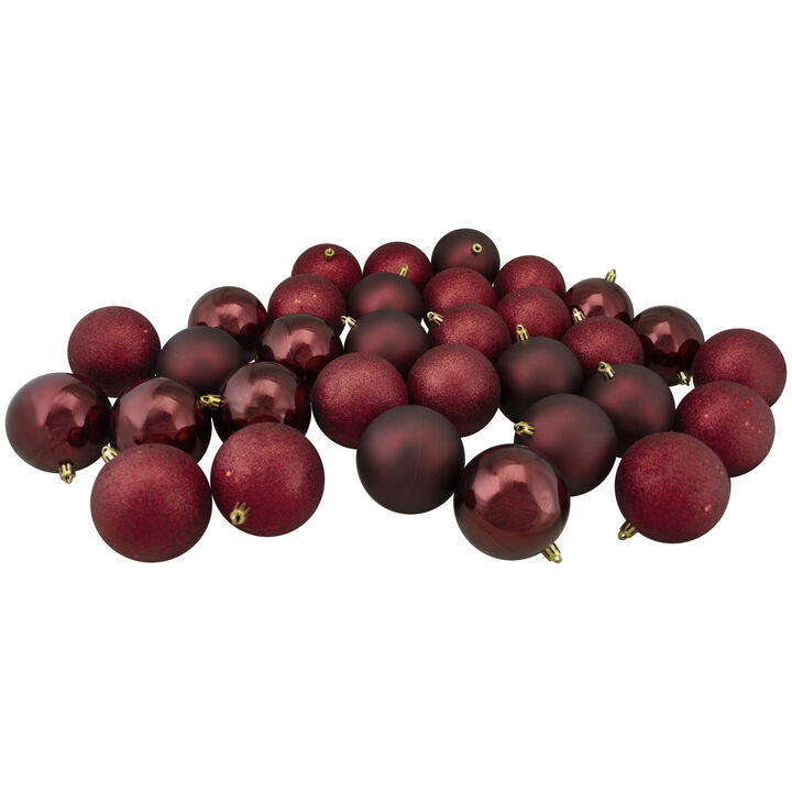 60ct Burgundy Shatterproof 4 Finish Christmas Ball Ornaments 2.5" (60mm)