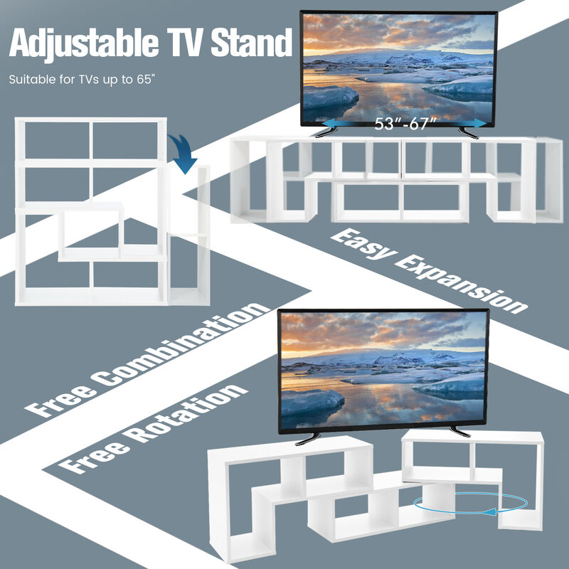 3 Pieces Console TV Stand for TVs up to 65 Inch with Shelves