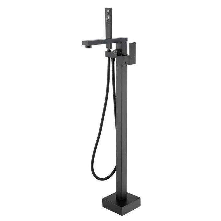 Matte Black Floor Mount Tub Filler with Hand Shower