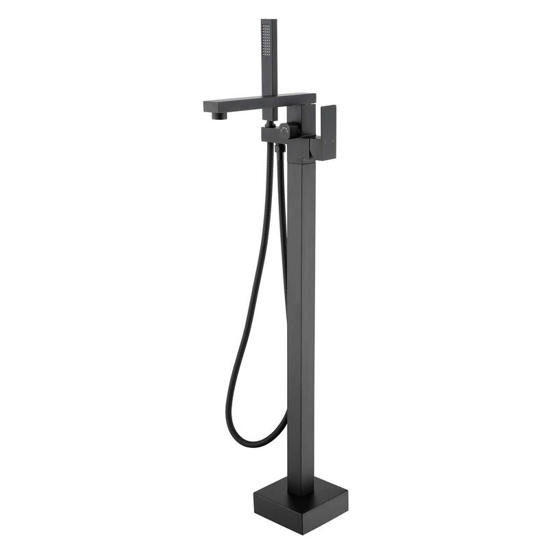Matte Black Floor Mount Tub Filler with Hand Shower