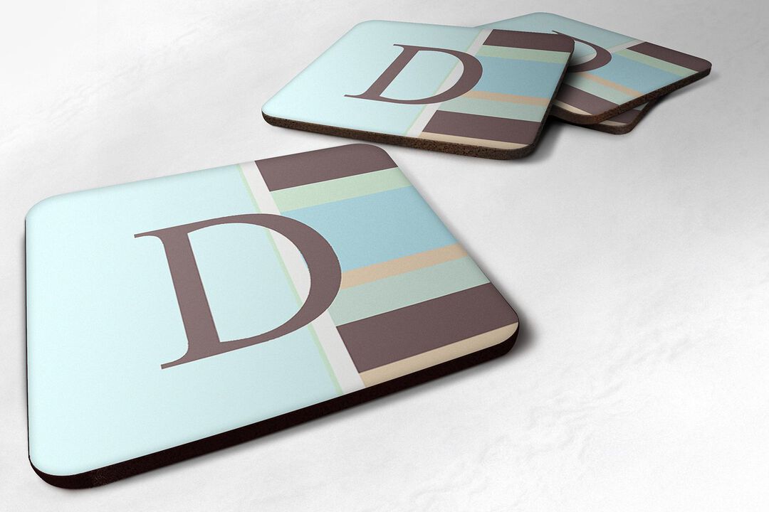Caroline's Treasures CJ1003-DFC Monogram-Blue Stripes Foam Coasters (Set of 4), Initial Letter D, 3.5 H x 3.5 W, Multicolor
