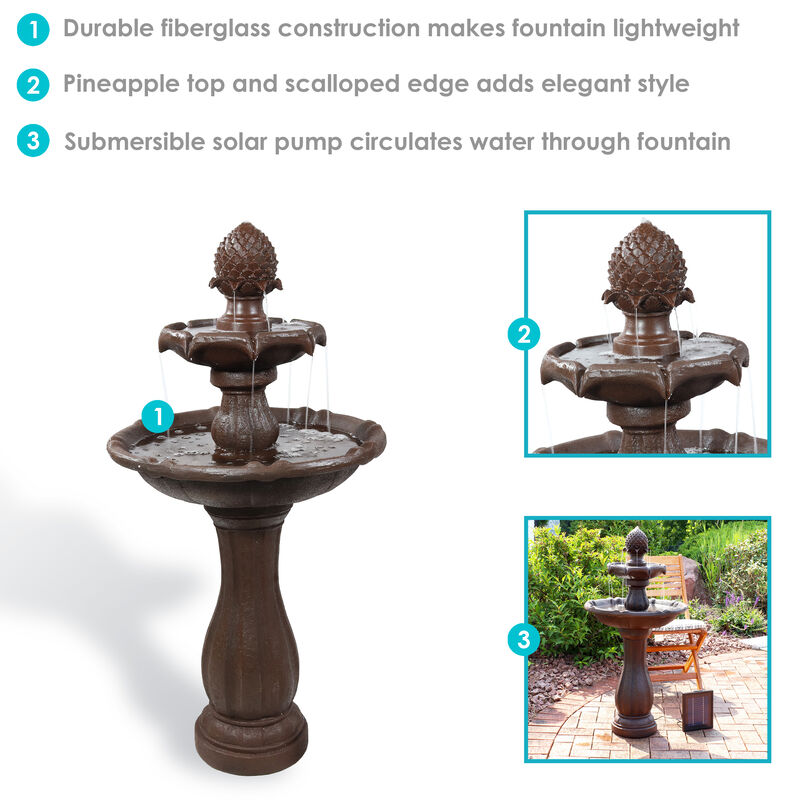 Sunnydaze Pineapple Outdoor 2-Tier Solar Fountain with Battery