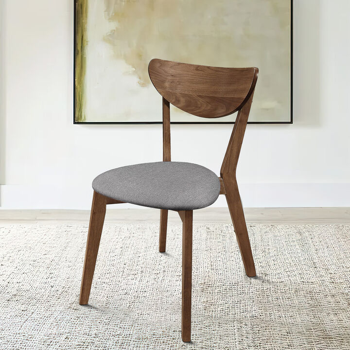 Wooden Plectrum Shape Padded Seat Dining Chair, Set of 2, Brown and Gray-Benzara