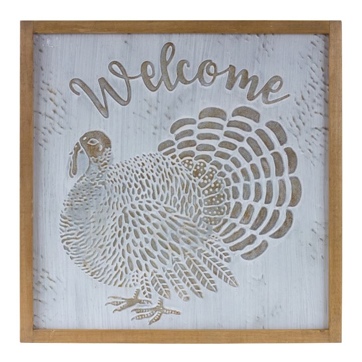Welcome Turkey Frame – Metal and Wood Decorative Wall Art for Rustic, Fall, and Thanksgiving Home Decor