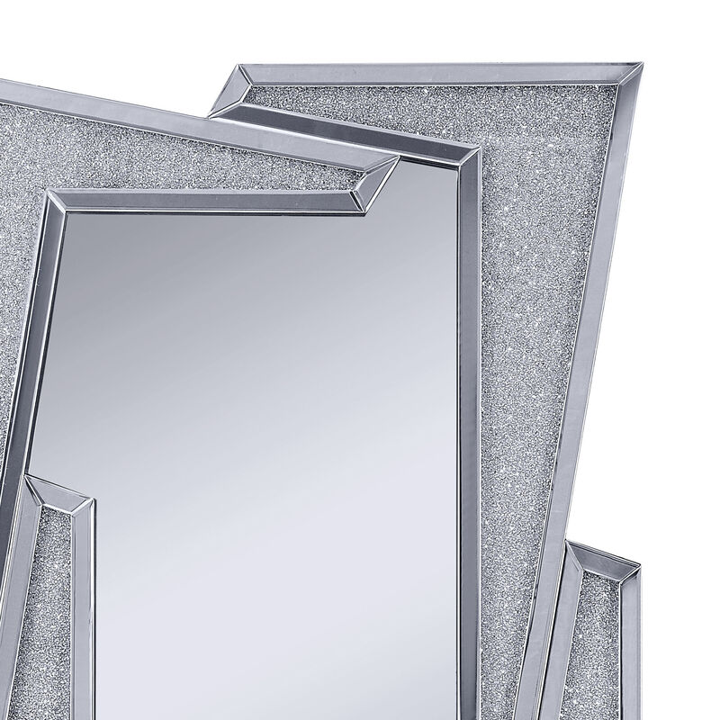 Mirrored Wooden Frame Accent Wall Decor with Four L Shaped Borders, Clear-Benzara