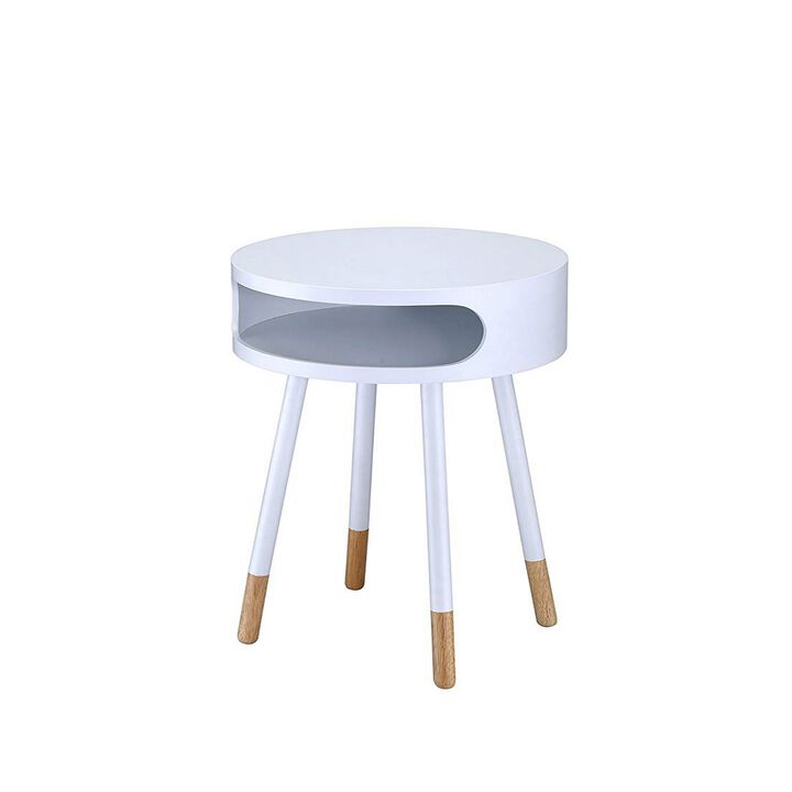 Sonria Round End Table, White & Natural-Benzara