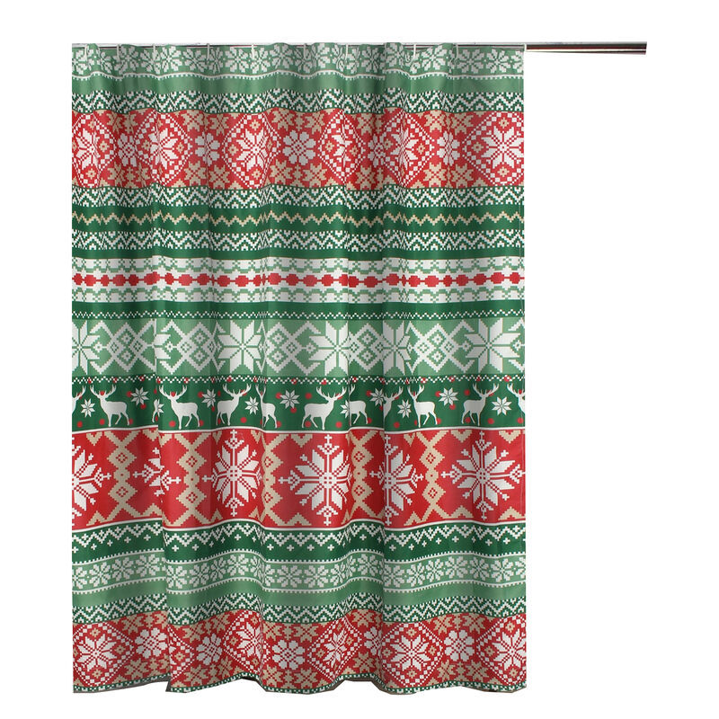 Live 72 x 72 Inch Microfiber Shower Curtains, Festive Winter Print - Benzara