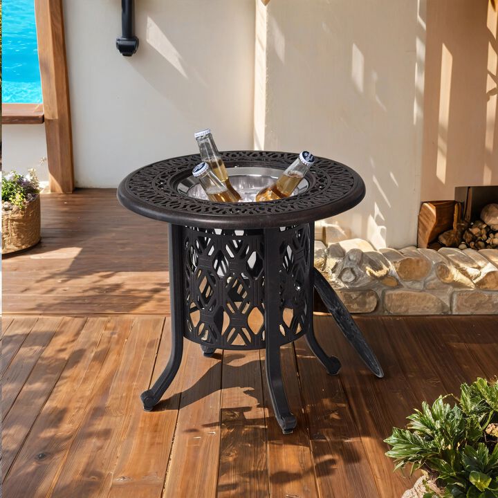 MONDAWE Hand Brushed Bronze Cast Aluminum Food Grade 304 Stainless Steel Ice Bucket Pail Table Set