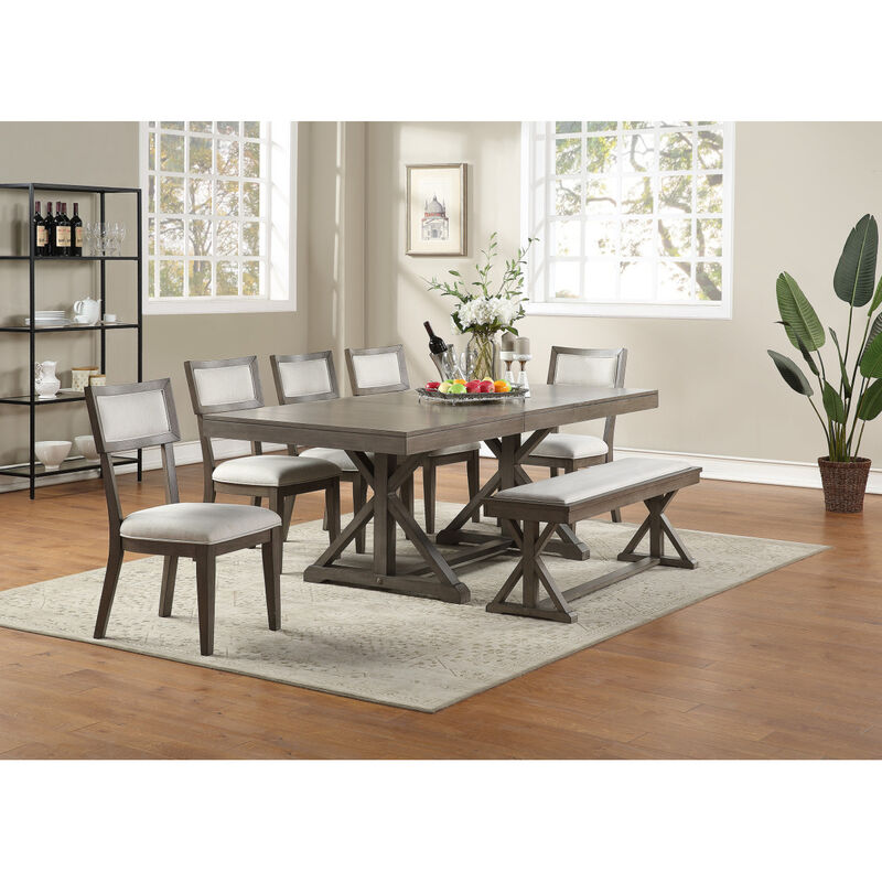 White Fabric Upholstery Dining Bench, Grey