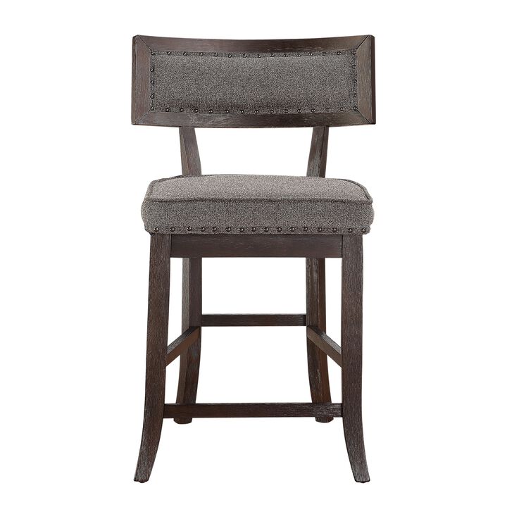 Shan 25 Inch Counter Height Chair, Nailhead Trim, Brown Wood, Set of 2 - Benzara
