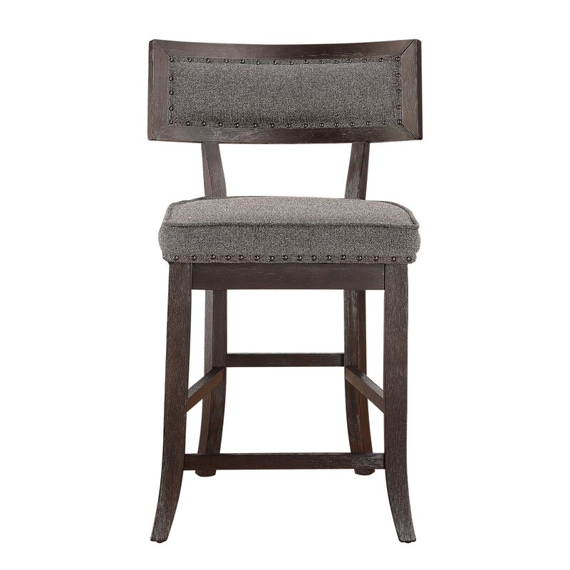 Shan 25 Inch Counter Height Chair, Nailhead Trim, Brown Wood, Set of 2 - Benzara