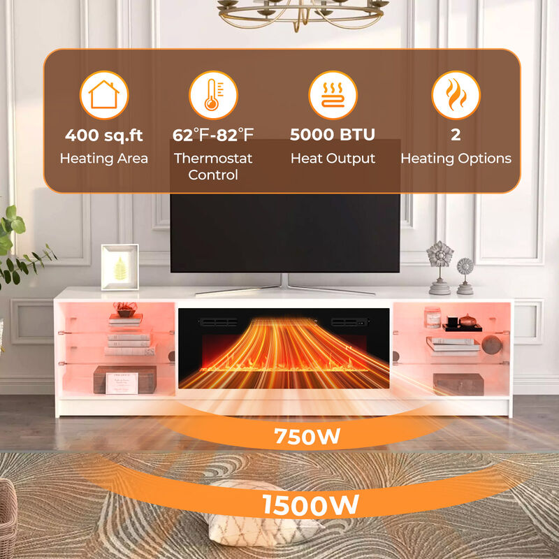 Recessed Electric Fireplace Heater with LED Strip Lights and Remote Control for Modern Home Décor