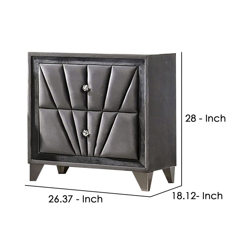 2 Drawer Fabric Frame Nightstand with Tufted Accent, Gray-Benzara