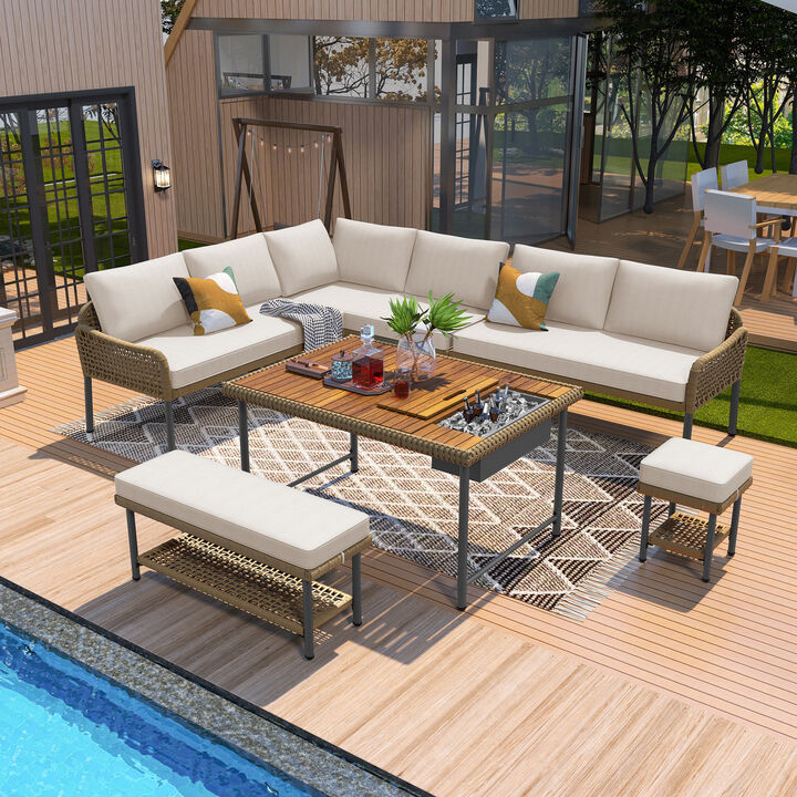 Merax 6-Piece Rope Patio Sofa Table Seating Set