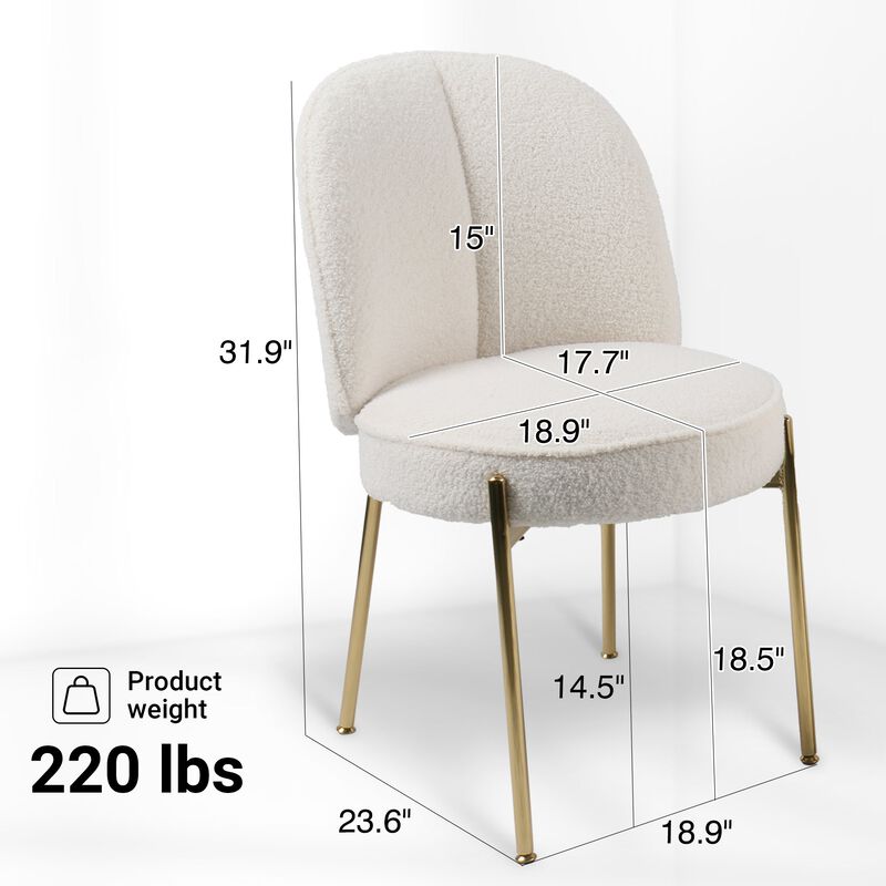 Teddy Fabric Dinning Chair (Set of 2) in Greamy White with Adjustable Foot Nails
