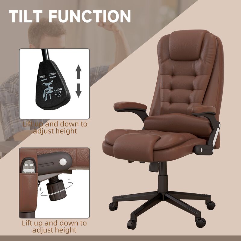 Brown Massage Office Chair: 6 Vibration Points, 3 Heat Modes