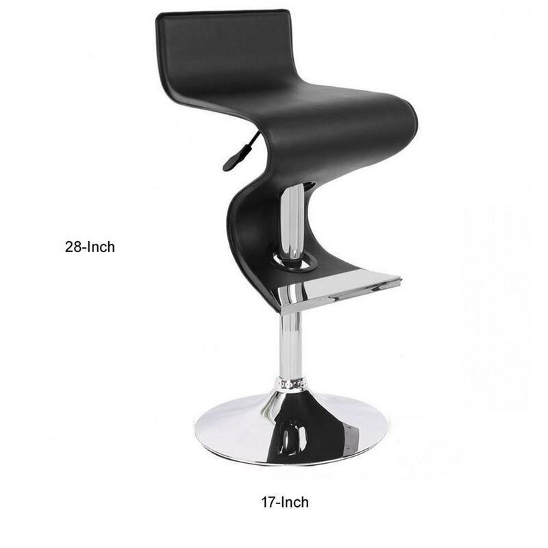 Cruze 22-30 Inch Adjustable Swivel Counter Height Stool, Wave Curves, Black - Benzara