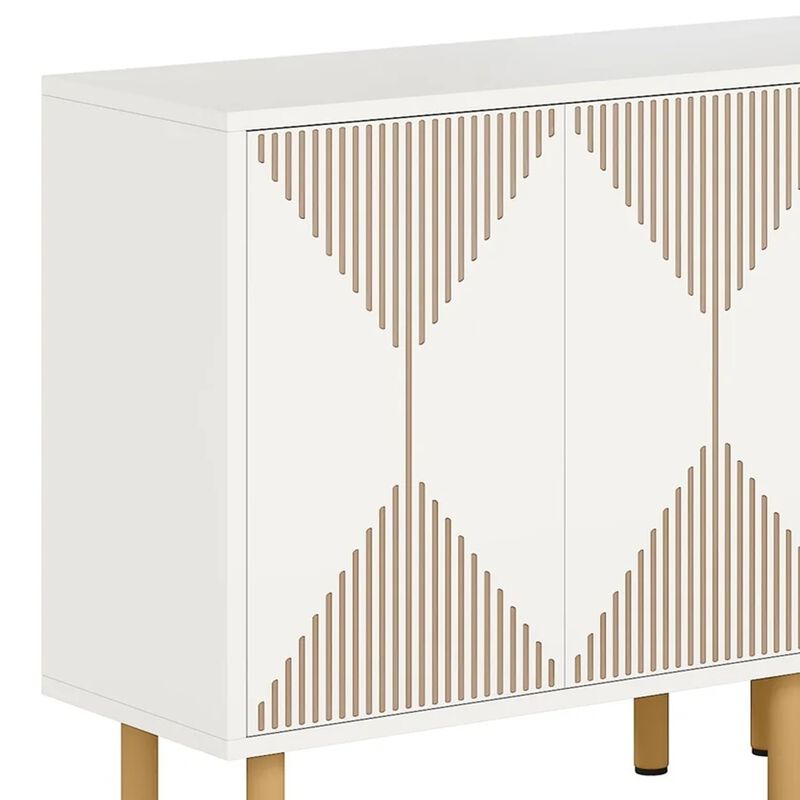 Serving Buffet Cabinet Sideboard Console, 59 Inch 4 Doors, Gold Legs - Benzara