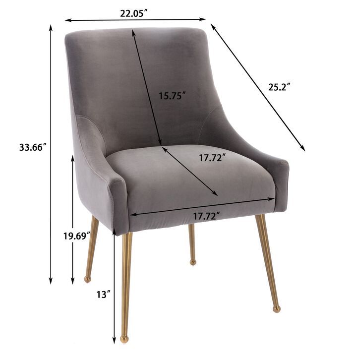 Grey Velvet Dg Chair with Pullg Handle and Adjustable Foot Nails(Set of 2)