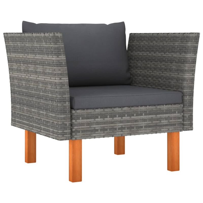 vidaXL 7 Piece Garden Lounge Set Poly Rattan and Eucalyptus Wood Gray