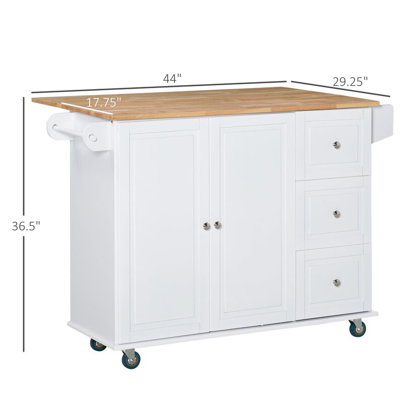 White Kitchen Assistant: Island Cart with Drop Leaf and Storage